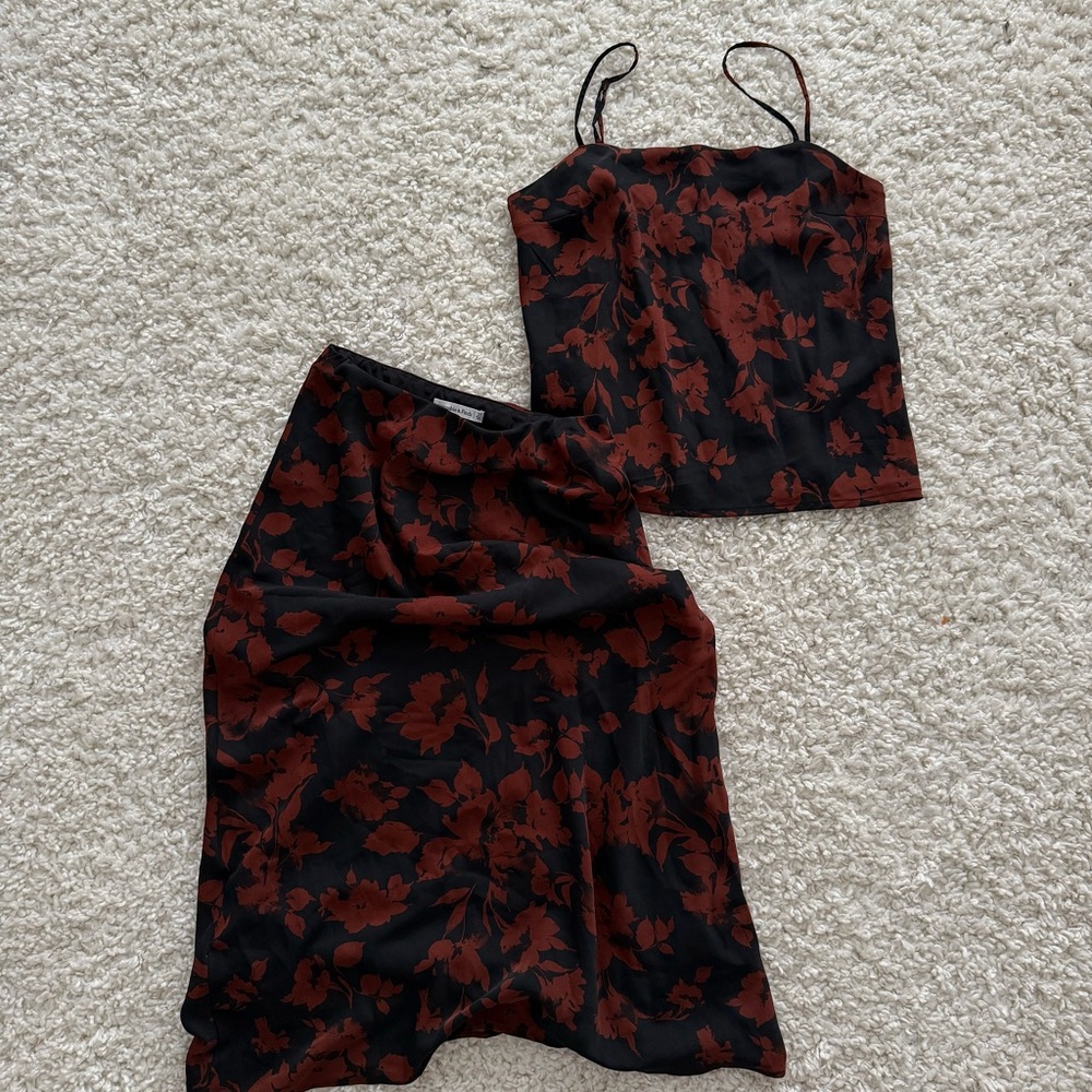 Abercrombie & Fitch Black and Brown Floral Maxi Skirt and Top